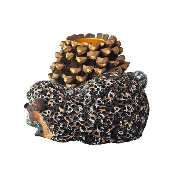 Hedgehog Pinecone Tealight Candle Holder Figurine Resin Woodland Decor - Picture 2 of 5